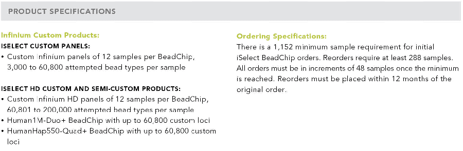Infinium iSelect Custom Genotyping BeadChip