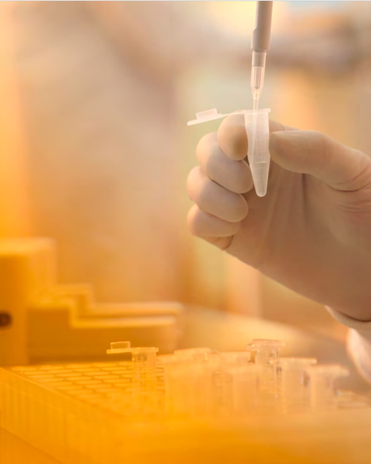 RNA sequencing methods guide cover. Close up image of a female scientist pipetting clear liquid into tube; NextSeq 1000/2000 reagent cartridge and sample plate on the lab bench.