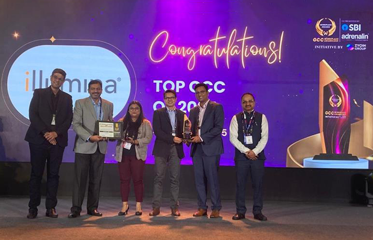 Illumina India team receiving the Top GCC Award at the 2025 GCC Workplace Awards