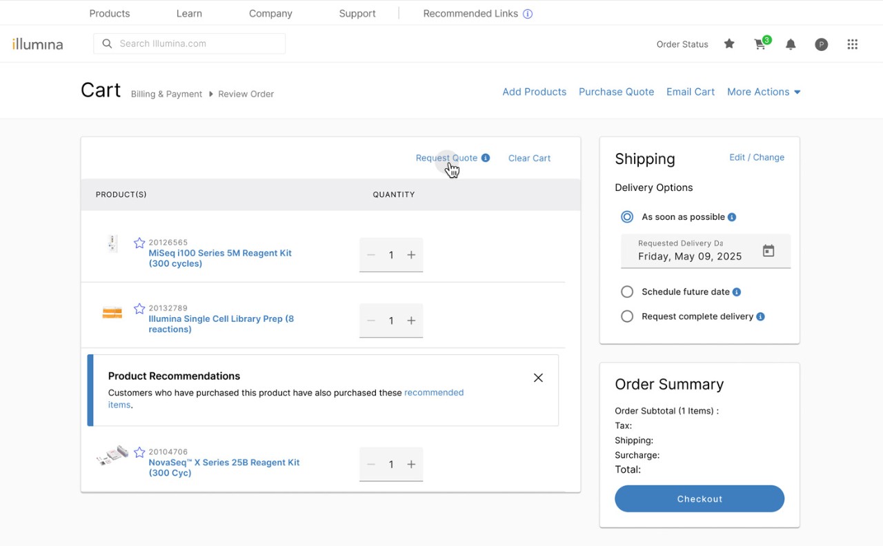 request a quote from cart screenshot